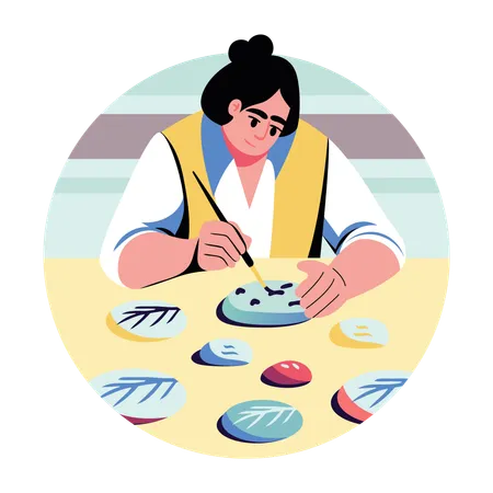 Female artist making stone painting  Illustration