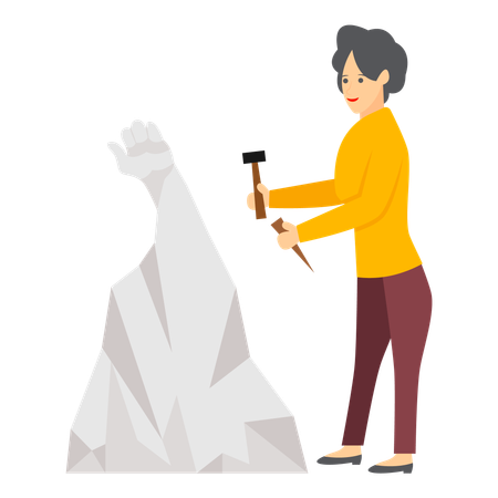 Female artist Sculpting Stone into Beautiful shape  Illustration
