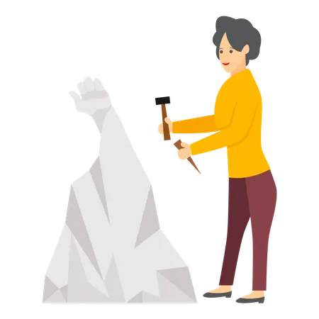 Female artist Sculpting Stone into Beautiful shape  Illustration