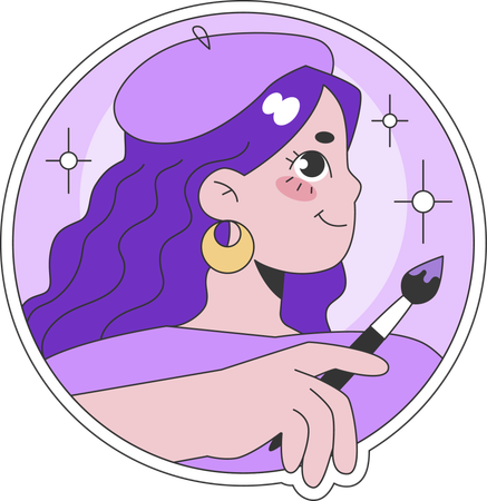 Female artist thinking about painting while holding paint brush  イラスト