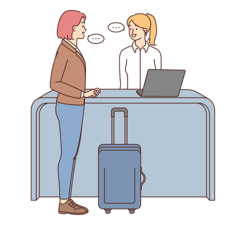 Female asking about room at hotel receptionist  Illustration