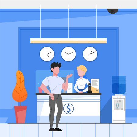 Female assistant at the counter helping a customer  Illustration
