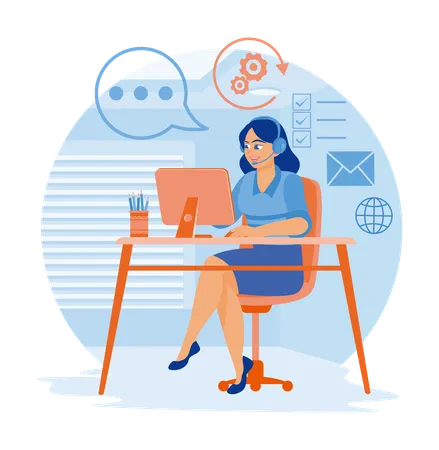 Female assistant working in call center office  Illustration