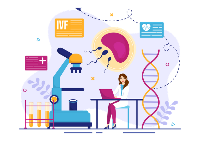 Female assistant working in laboratory  Illustration