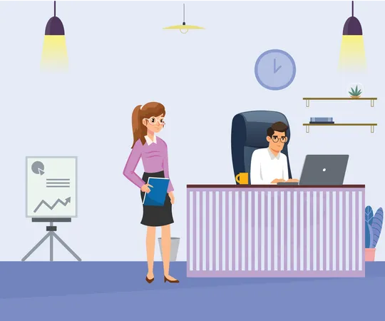 Female assistant working with businessman  Illustration