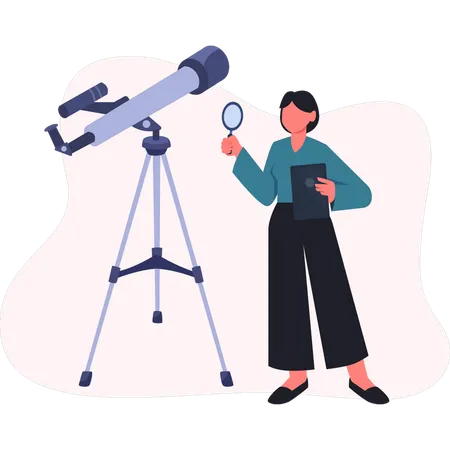 Female Astrologer looking at stars using telescope  Illustration