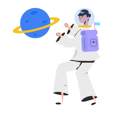 Female Astronaut exploring planet  일러스트레이션