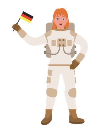 Female Astronaut Holding Germany Flag  Illustration