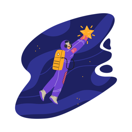 Female astronaut in a protective suit holding a bright star  Illustration