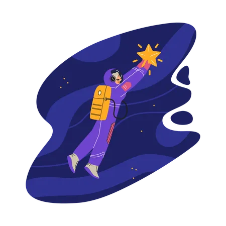 Female astronaut in a protective suit holding a bright star  Illustration