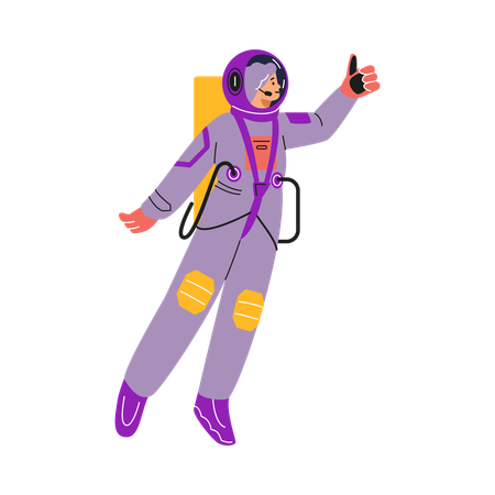 Female astronaut in a spacesuit shows a gesture sign of well  Illustration