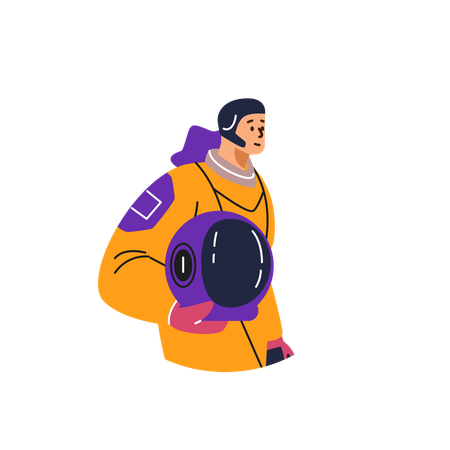 Female astronaut in a spacesuit with a helmet in her hands  Illustration