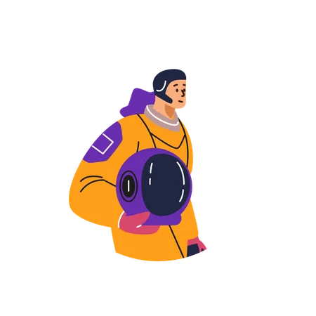 Female astronaut in a spacesuit with a helmet in her hands  Illustration