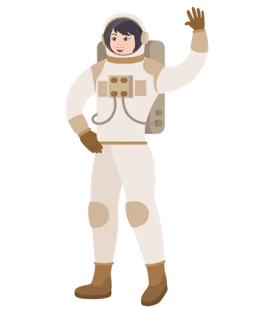 Female Astronaut Saying Hello Illustration