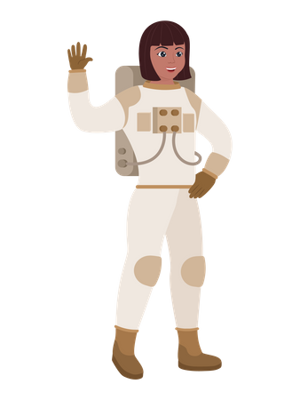 Female Astronaut Saying Hello Illustration