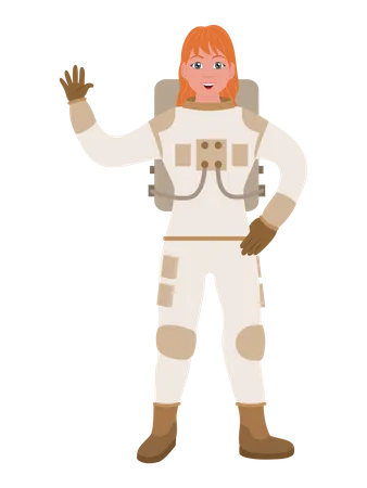 Female Astronaut Saying Hello  Illustration