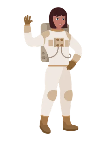 Female Astronaut Saying Hello  Illustration