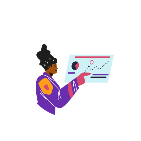 Female astronaut working with a touchscreen in zero gravity  Illustration