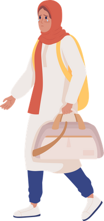 Female asylum-seeker with baggage and backpack Illustration