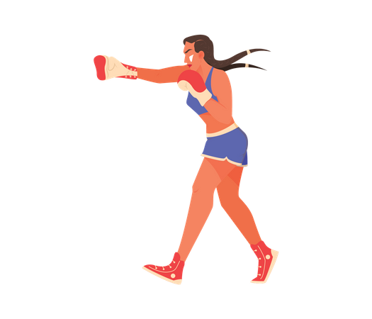 Female athlete doing boxing Illustration