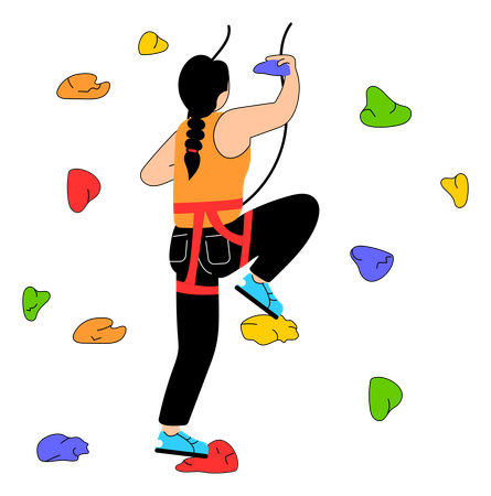 Female athlete doing indoor rock climbing  Illustration