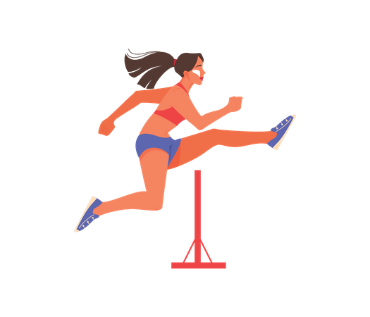 Female athlete jumping over hurdle Illustration