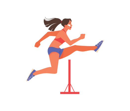 Female athlete jumping over hurdle  Illustration