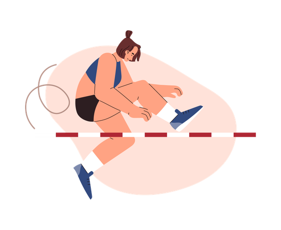 Female athlete jumps over obstacle  Illustration