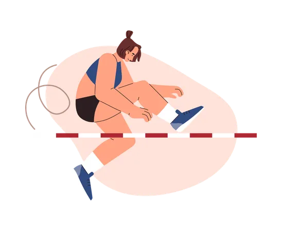 Female athlete jumps over obstacle  Illustration