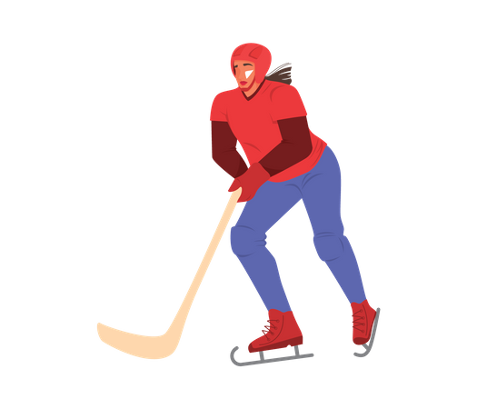 Female athlete playing ice hockey  Illustration