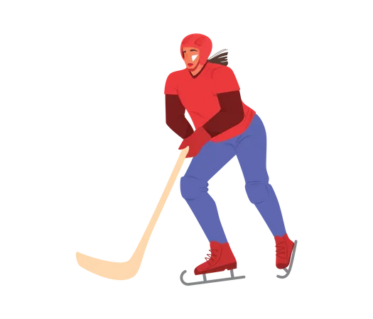 Female athlete playing ice hockey  Illustration