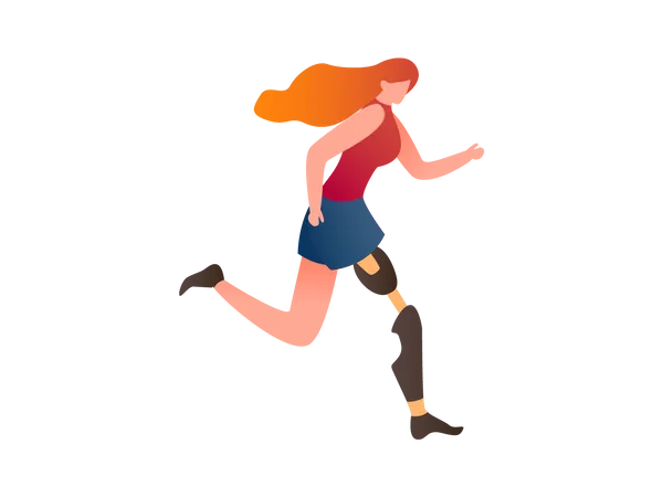 Female athlete running with artificial leg  Illustration