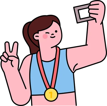 Female athlete talking selfie after victory  Illustration