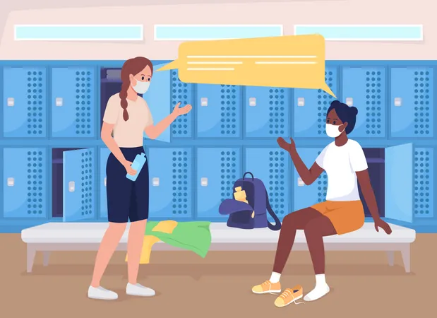 Female athletics wearing mask in locker room  Illustration