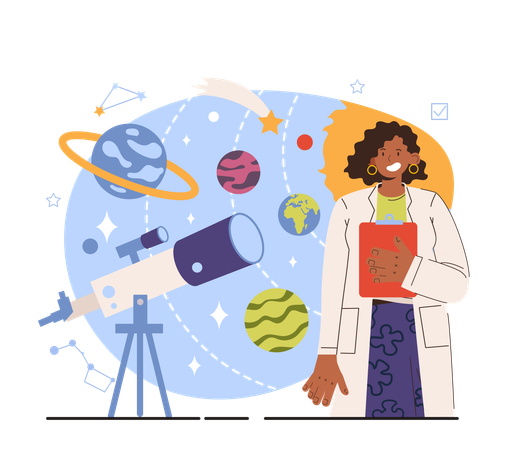 Female atmospheric and space scientist study  Illustration