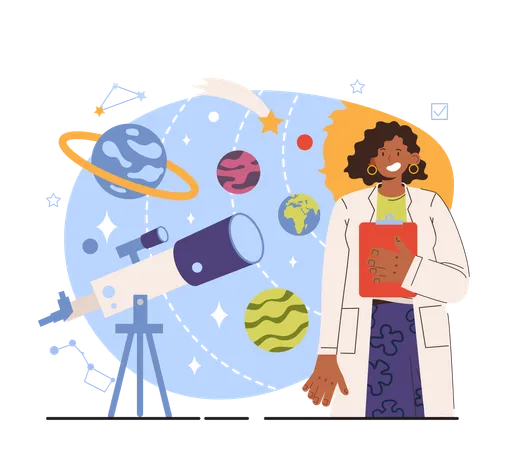 科学における多様な女性。大気および宇宙科学者の女性は、大気の物理的特性、プロセス、および動きを研究し、気象データを解釈します。フラットベクターイラスト イラスト
