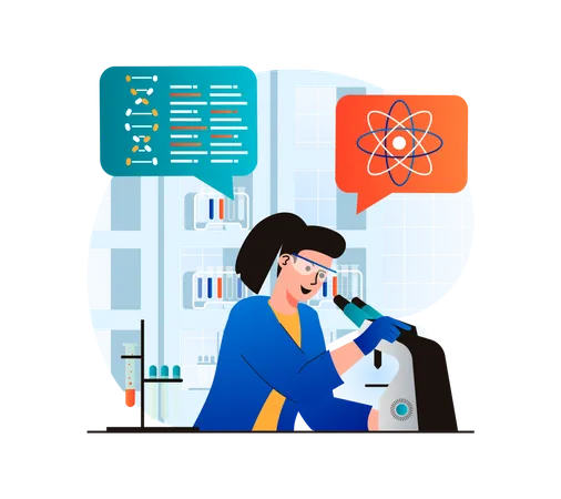 Female atomic scientist doing research Illustration