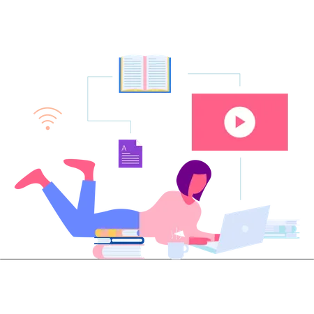 Female attending online classes  Illustration