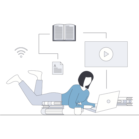 Female attending online classes  Illustration