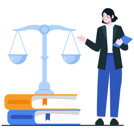 Female Attorney Explaining Legal Balance  Illustration
