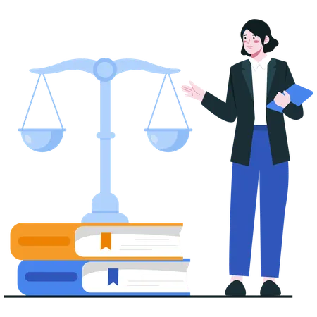 Female Attorney Explaining Legal Balance  Illustration