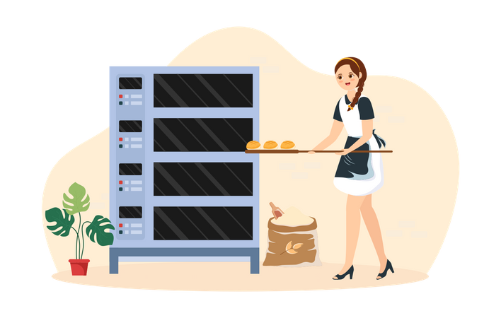 Female Baker Baking Bread  Illustration