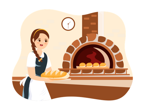 Female Baker Baking Bread  Illustration