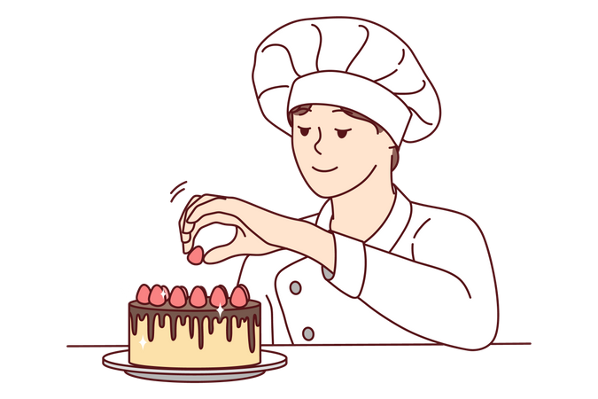 Female baker decorating cake Illustration