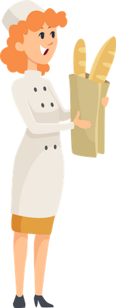 Female baker holding bread  Illustration