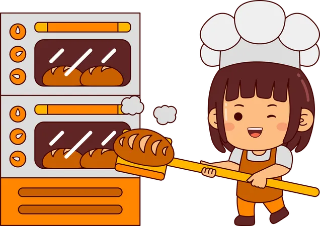 Female Baker making bread  Illustration