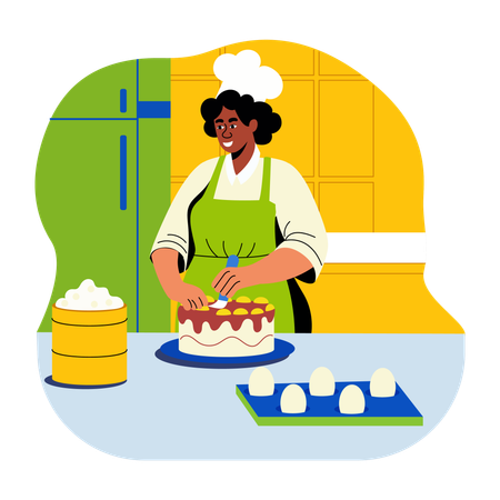 Female baker making cake  Illustration