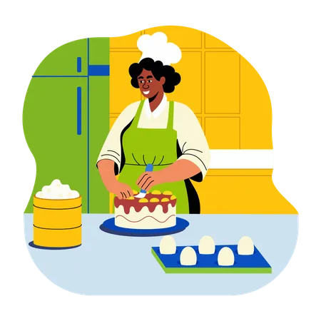 Female baker making cake  Illustration