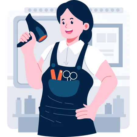 Female barber standing with hairdressing tools  Illustration