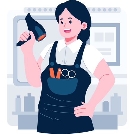 Female barber standing with hairdressing tools  Illustration